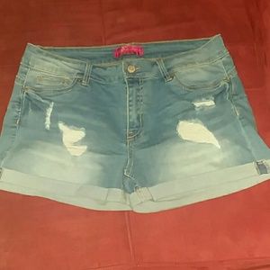 Distressed denim shorts
